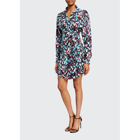 Saloni Wrap Dress Abstract Print Long‎ Sleeve Casual Party Dress US 6 - Picture 1 of 11